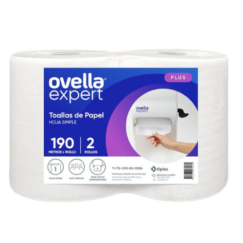 Toalla 2 Rollos de 190Mts Hoja Simple – Ovella