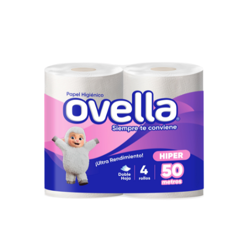 Papel Higiénico Ovella Hiper Doble Hoja 4 Rollos – 50 metros (pack 8)
